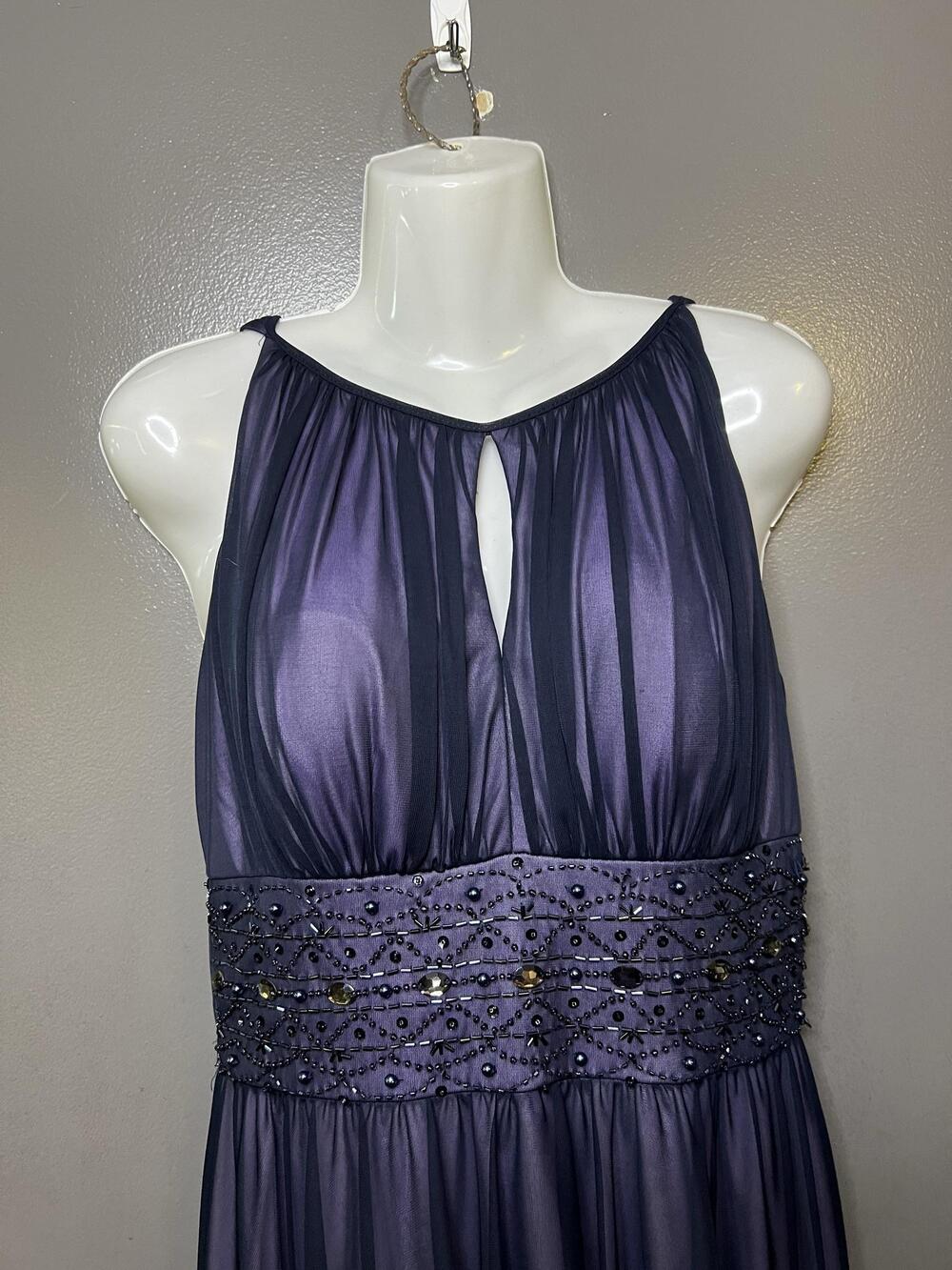 Jessica Howard Dress Womens Petite 8P Purple Beaded Chiffon Keyhole Fit & Flare
